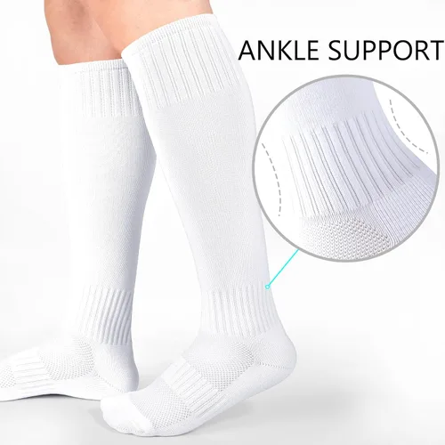 Vista 4 de LO SHOKIM Calcetines de fútbol para niños, calcetines de fútbol para niñas, calcetines hasta la rodilla, calcetines de béisbol, softbol, atléticos