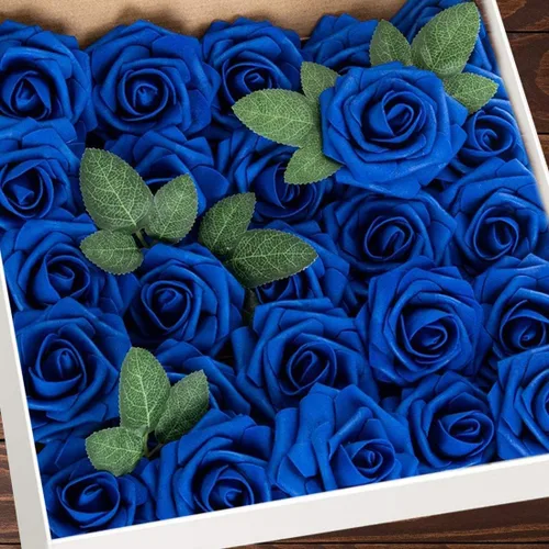 Vista 30 de Higfra Flores artificiales, 25 unidades, rosas falsas de espuma negra de aspecto real con tallos para ramos de boda, centros de mesa de despedida