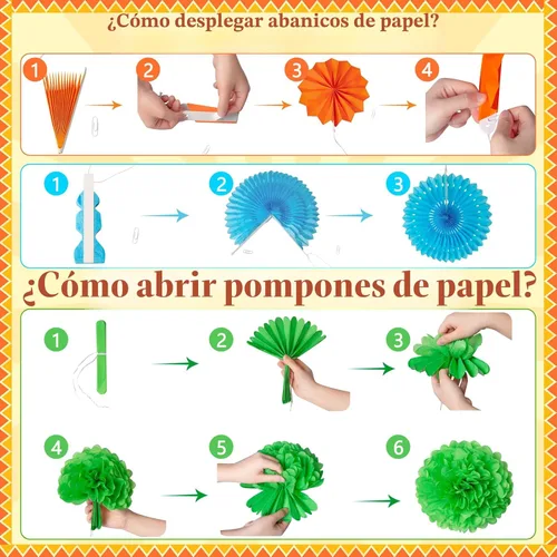 Vista 4 de Juego de 35 piezas de decoración para fiesta con abanicos de papel - Pom Poms del Cinco de Mayo, banderines, guirnaldas, pancartas, remolinos