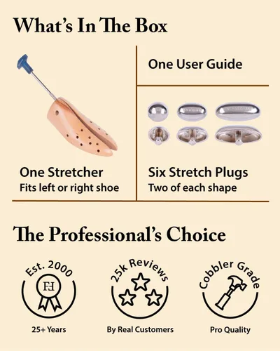 Vista 7 de FootFitter Estirador ajustable de madera prémium para hombres y mujeres, alivia los zapatos ajustados y mejora la comodidad
