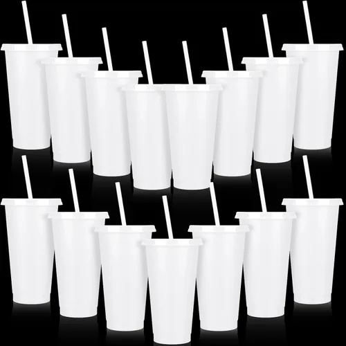 Vista 10 de Bokon 60 Juegos de Vasos con Popote y Tapa al Por Mayor, Vasos de Plástico Reutilizables de 24 oz con Tapas y Pajillas, Botella de Agua, Taza