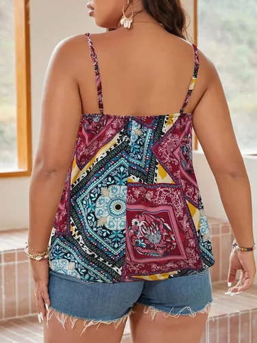Vista 2 de SOLY HUX Women's Plus Size Top Summer Boho Print Cami Tops V Neck Spaghetti Strap Camisole