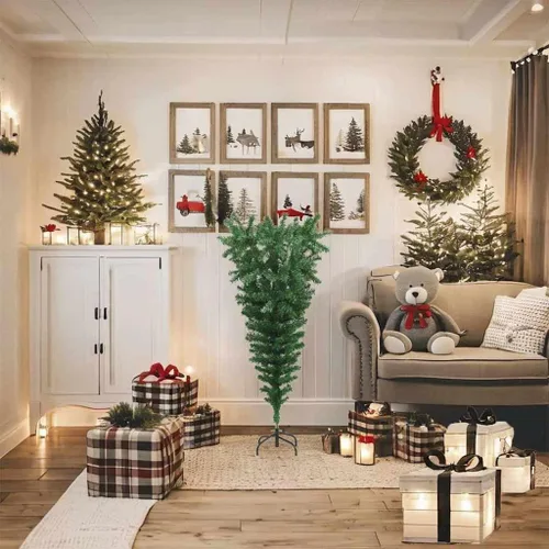 Vista 9 de Upside-Down Artificial Christmas Tree with Stand Green 5 ft