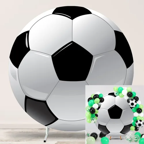 Vista 4 de Fondo redondo de fútbol de 6.5 pies, telón de fondo de arco temático deportivo para fiesta y fotografía, decoración de cumpleaños, campo de fútbol