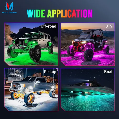 Vista 8 de MICTUNING Kit de luces LED RGB 2025 mejorado, 8 cápsulas de luz neón multicolor con control remoto RF a prueba de agua 12V para autos, camiones