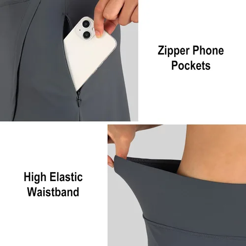 Vista 3 de ANIVIVO Falda de 24 pulgadas hasta la rodilla para mujer con leggings capri, leggings largos deportivos casuales con falda con bolsillos
