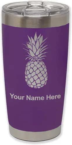 Vista 39 de LaserGram Vaso aislado al vacío de 20 onzas, piña, grabado personalizado incluido (negro)
