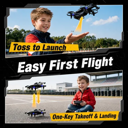 Vista 4 de DEERC HT35 Mini dron 2 en 1 para niños Auto de control remoto, giros de 360°, vuelo circular, despegue/aterrizaje con una tecla, modo sin cabeza