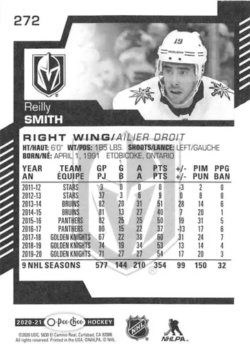 Vista 2 de 2020-21 O-Pee-Chee #272 Reilly Smith Vegas Golden Knights Hockey Card