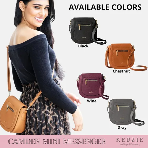 Vista 4 de KEDZIE Camden Classic Mini Messenger - Bolso bandolera de cuero vegano para mujer