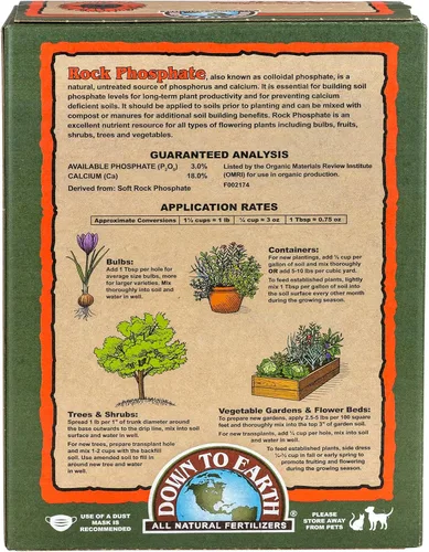 Vista 2 de Down To Earth All Natural Fertilizers Fosfato de Roca Orgánico - Alimento Vegetal de Fosfato de Calcio para Macizos de Flores y Huertos de Vegetales