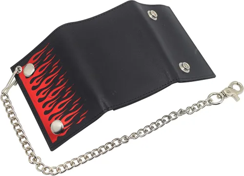 Vista 5 de MARSHAL Motocicleta Llamas RFID Bloqueo Tri-Fold Cuero Genuino Biker Cadena Billetera, Negro, Flames, Cartera Biker