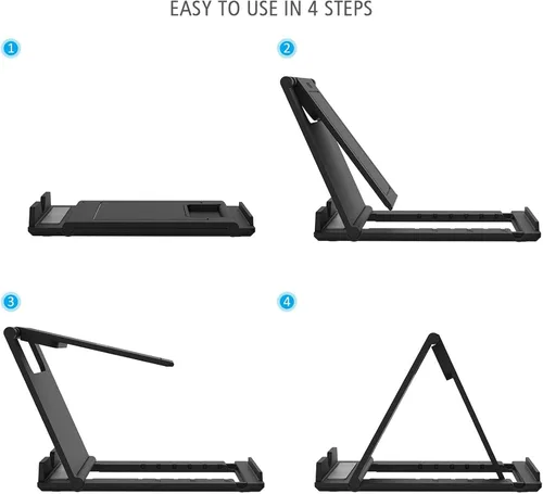 Vista 5 de Soporte plegable portátil y ajustable en ángulo para tableta, para escritorio, compatible con iPhone 15, 14, 13, 12, 11, iPad Pro Air Mini, Kindle
