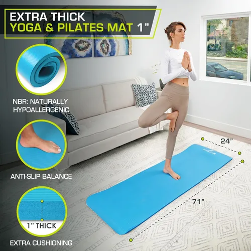 Vista 2 de ProsourceFit Extra Thick Yoga and Pilates Mat 1/2” (13mm) or 1" (25mm), 71-inch Long High Density Exercise Mat with Comfort Foam and Carrying Strap