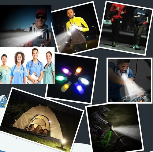 Vista 6 de Linterna de emergencia ligera para enfermera, manos libres, linternas LED con clip, adecuada para caminar, correr, mascotas, actividades al aire Azul
