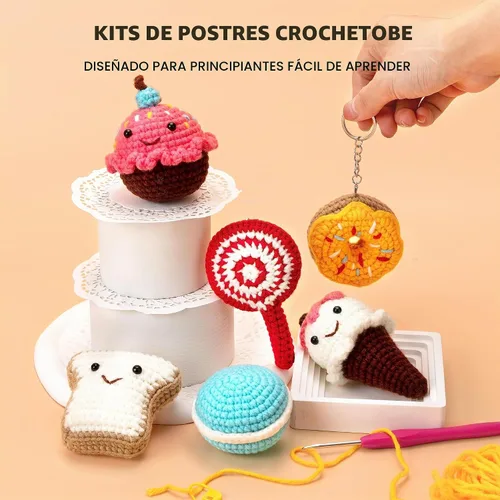 Vista 4 de Crochetobe Kit de ganchillo para adultos principiantes - 6 postres, kit completo con instrucciones detalladas, tutoriales en video