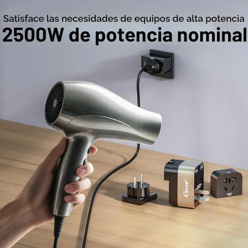 Vista 2 de Adaptador de viaje universal de 45 W, GaN Fast Wall Charger Outlet con puertos PD 3.0 USB-C y USB-A, adaptador de enchufe protegido contra