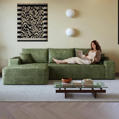 Vista 36 de AUGOP Sofá modular moderno de 96 pulgadas para sala de estar, sofá modular con sofás en forma de L, sofá tapizado sin hueso, sofá seccional con Negro