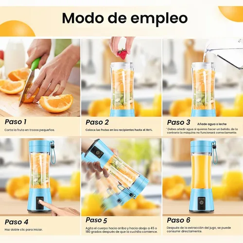 Vista 5 de Licuadora portátil de tamaño personal para hacer batidos - Mini licuadora Azul