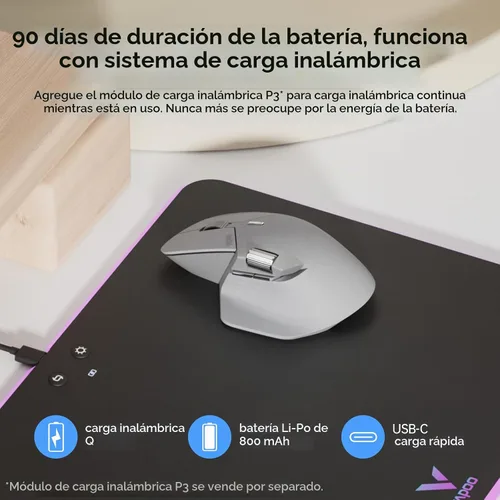 Vista 4 de Rapoo MT760Mini Ratón Inalámbrico Bluetooth - Bluetooth 5.0 y 2.4GHz Conexión Multi-Modo, Compatible con 4 Dispositivos, Tecnología M+ Cross Gris