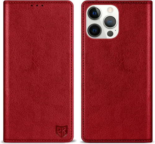 Vista 21 de ZZXX Funda tipo cartera para iPhone 14 con bloqueo RFID, soporte de ranura para tarjetas, funda protectora de cuero magnético fuerte plegable
