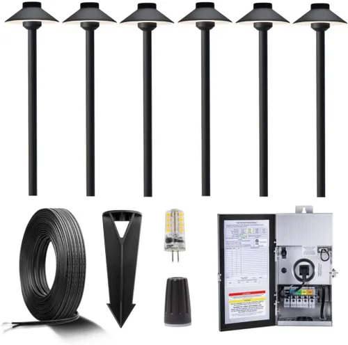 Vista 15 de Gardenreet Luces de camino de latón para exteriores, iluminación de camino de paisaje de bajo voltaje con cable, luz LED de pasarela de 12 V