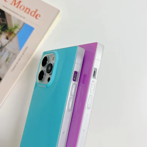 Vista 5 de Compatible con Neon Phone Rectangle iPhone 14 Funda para mujer, diseño de lujo de fluorescencia brillante, flexible, suave, delgada, de gel de goma