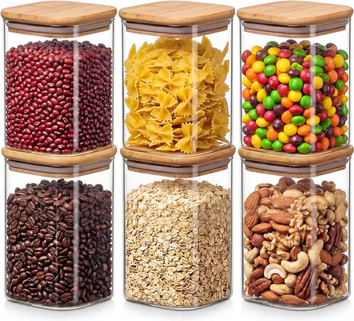 Vista 10 de 37oz 4PCS Frascos de almacenamiento de vidrio con tapas, tarros de vidrio con tapas para despensa, recipiente cuadrado para galletas, nueces