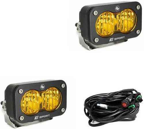Vista 12 de Baja Designs S2 Sport - Par de cápsulas de luz LED negras – 2 unidades LED con arnés de cableado (conducción/combinado; ámbar)
