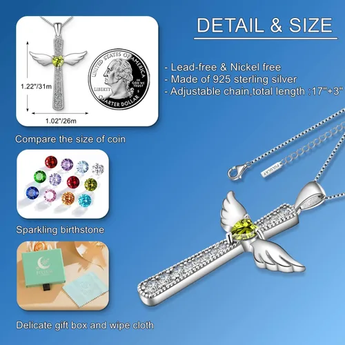 Vista 5 de Collar de cruz para mujer, plata de ley 925, joyería religiosa de piedra natal religiosa de Jesús