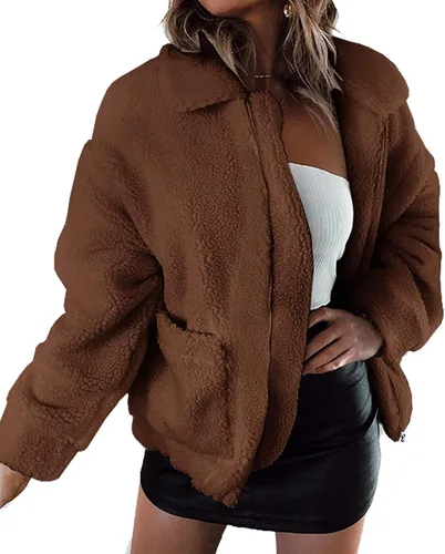 Vista 31 de PRETTYGARDEN - Chaqueta de forro polar Sherpa de gran tamaño para mujer Negro