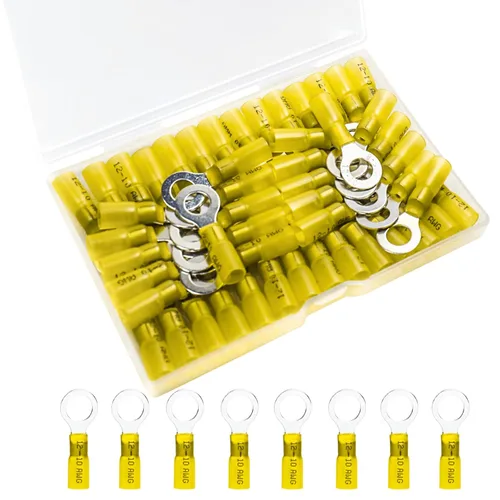 Vista 7 de 50 unidades de conectores de cable termorretráctiles, terminales de anillo impermeables de 12-10 AWG, terminales de cable de 12-10 AWG de 1/4" (M6)