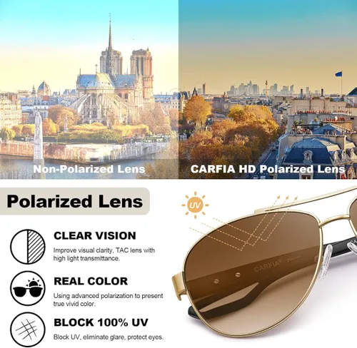 Vista 7 de Carfia Aviator Sunglasses for Women Polarized UV Protection Classic Driving Sun Glasses Outdoor Ladies Sunnies Metal Frame