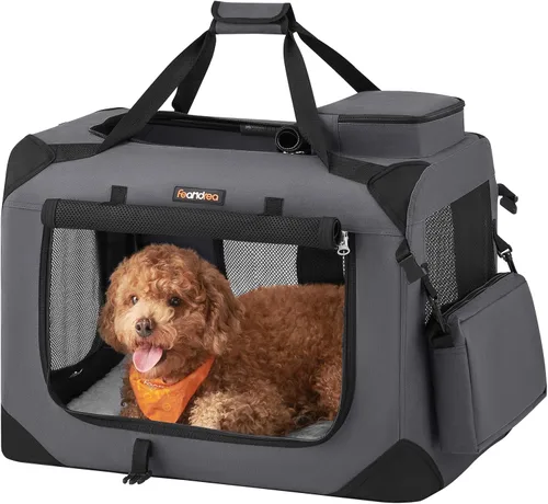 Vista 18 de Feandrea Collapsible Soft Dog Crate, Portable Travel Carrier, 24 Inches Negro