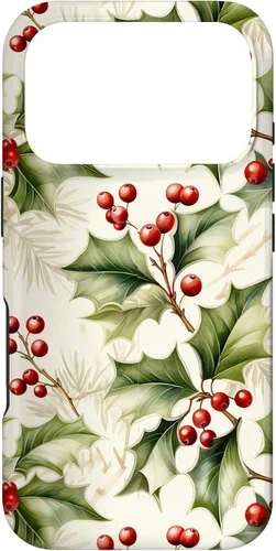 Vista 30 de Lindo diseño de bayas de acebo y hojas de Navidad para el caso de Navidad para iPhone 16