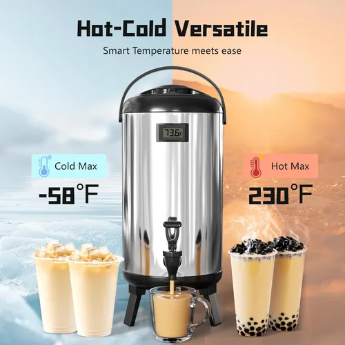 Vista 3 de Dispensador de bebidas aislado de 3.2 galones/12 L, dispensador de agua fría y caliente con canilla para café, jugo, té y leche, dispensador