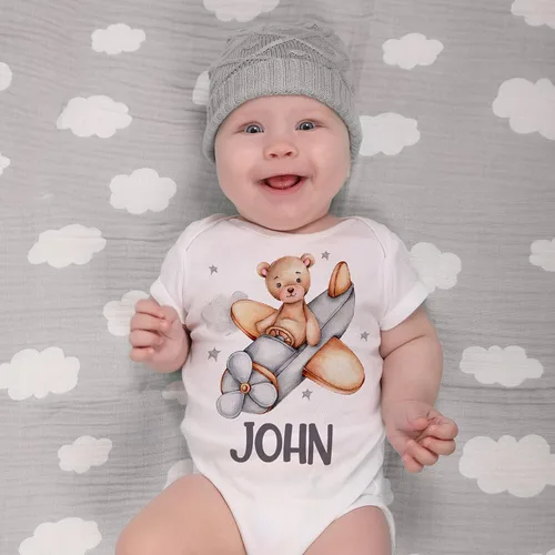 Vista 4 de Mono de regalo personalizado para niñaniño, Blanco