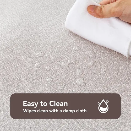 Vista 2 de Romanstile Mantel de PVC 100% impermeable, cuadrado, a prueba de derrames de aceite, resistente a las manchas, manteles de plástico fáciles de Beige