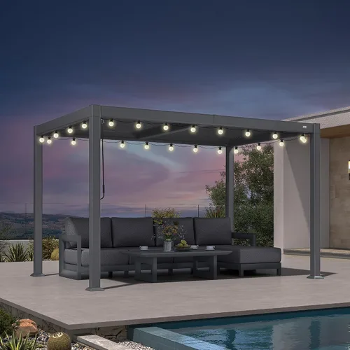 Vista 24 de Pérgola PURPLE LEAF con listones de 8 x 10 pies para exteriores con sistema de drenaje