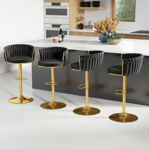 Vista 10 de ABET Taburete de Bar Dorado 1UN, Taburetes Giratorios de Terciopelo, Taburetes de Altura Ajustable con Respaldo Tejido, Taburetes de Cocina Modernos