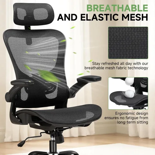 Vista 4 de GTPLAYER Silla de oficina, silla de escritorio ergonómica para el hogar con malla de respaldo alto, sillas de escritorio de malla para computadora