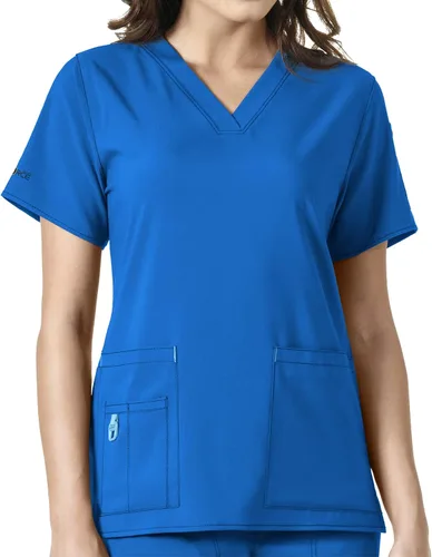 Vista 23 de Carhartt Scrubs C12110, camiseta de mujer Force® Cross-Flex de ajuste moderno con cuello en V Azul celeste
