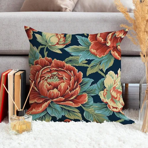 Vista 4 de ArogGeld Chinoiserie - Funda de cojín para sofá, diseño floral de peonía, color verde azulado, verde y rojo, diseño de peonía, diseño escénico
