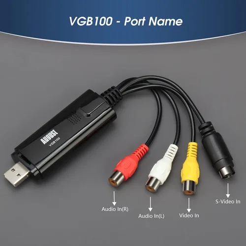 Vista 2 de August VGB100 - Tarjeta de captura de video USB externa - Cable de transferencia de video S/compuesto a USB - Cable de captura para Windows 11/10