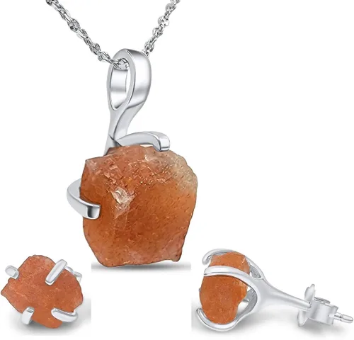 Vista 34 de Juego de joyas de piedras preciosas crudas reales con plata de ley 925 chapada en oro real, collar y aretes de piedra natal, regalo para ella por