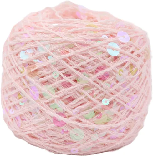 Vista 12 de Hilo de algodón de lentejuelas brillantes de 153 yardas, hilo brillante de ganchillo para diadema, gorro, tejer, suéter, tejido, puntada de Beige