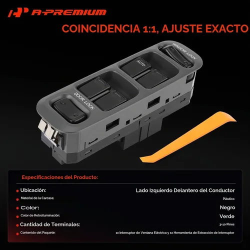 Vista 3 de A-Premium Interruptor de elevalunas eléctrico principal compatible con Suzuki Grand Vitara 1999-2002, Vitara 1999-2003, XL-7 2005-2006, lado