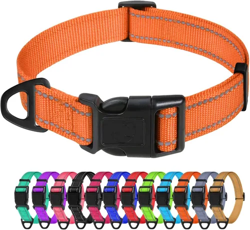 Vista 22 de TagME Collares de nailon reflectantes para perros, collar ajustable clásico para mascotas con hebilla de liberación rápida para cachorros, rosa Rosa