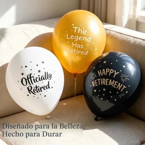 Vista 5 de SUNBEAUTY 18 globos de látex de jubilación con patrón de 12 pulgadas, globos de látex de jubilación en blanco y negro para hombres y mujeres Globos