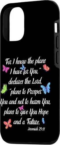 Vista 2 de iPhone 15 Godly Women Jeremías 29:11 Funda de mariposa con versículo bíblico cristiano